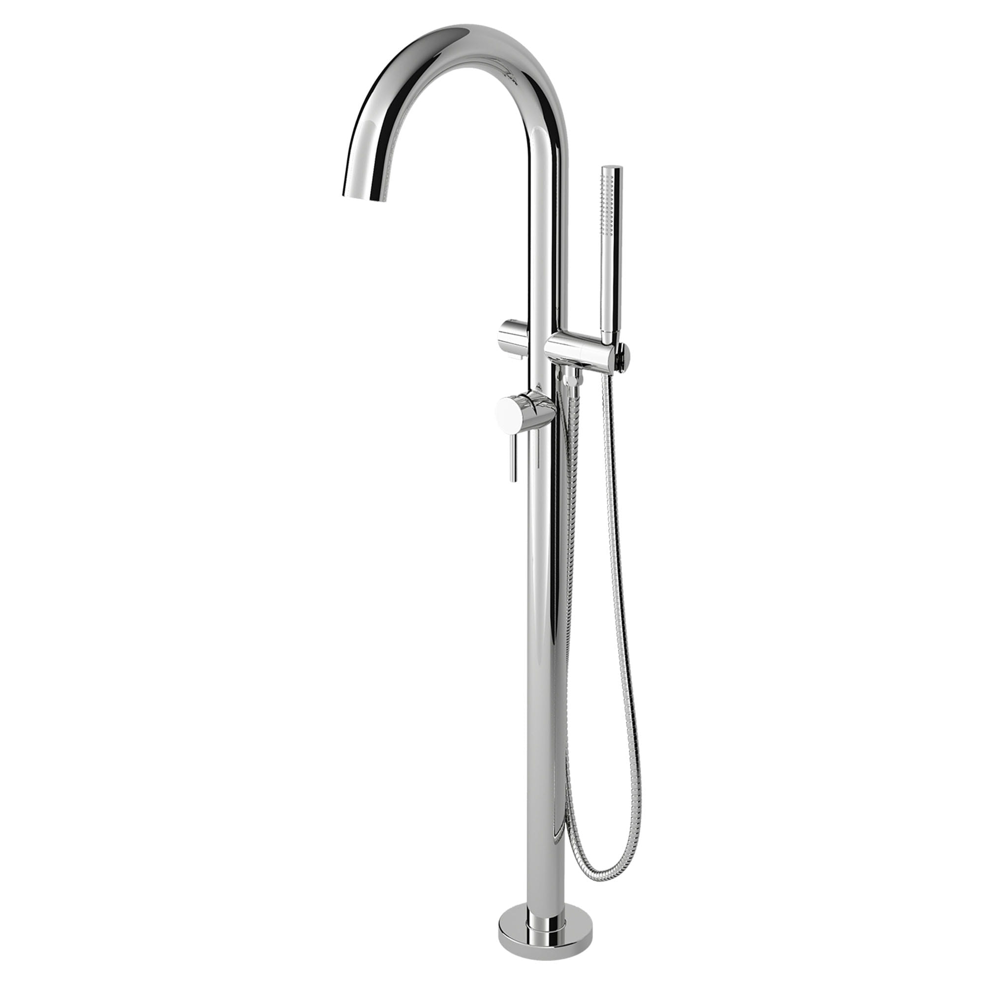 Contemporary Round Freestanding Tub Faucet with Personal Shower for Flash Rough in Valve with Lever Handle CHROME